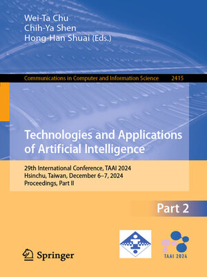 cover image of Technologies and Applications of Artificial Intelligence